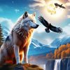 Wolf And Eagles Moonlight Diamond Painting