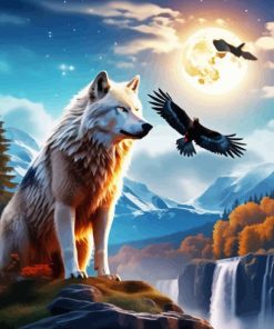 Wolf And Eagles Moonlight Diamond Painting