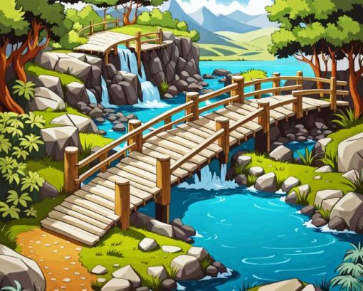 Wooden Bridge Nature Diamond Painting