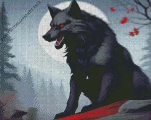 Angry Black Wolf Art Diamond Painting