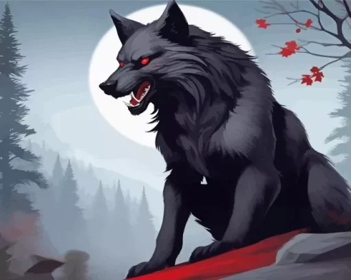 Angry Black Wolf Art Diamond Painting