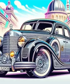 Illustration Black Vintage Mercedes Diamond Painting