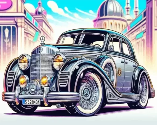 Illustration Black Vintage Mercedes Diamond Painting