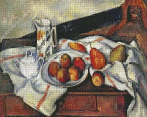 Still Life with Sugar Bowl Jug and Plate of Fruit Diamond Painting