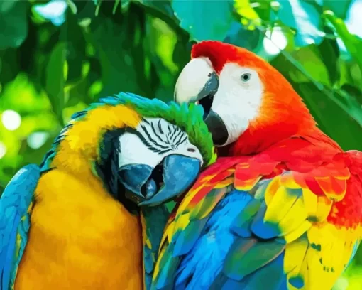 A Couple Of Colorful Parrots Diamond Painting