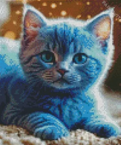 Adorable Grey Baby Cat With Blue Eyes Diamond Painting