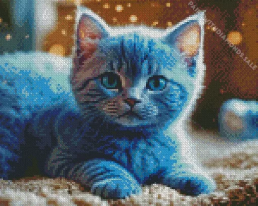 Adorable Grey Baby Cat With Blue Eyes Diamond Painting