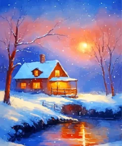 Aesthetic Farmhouse In The Snow Diamond Painting