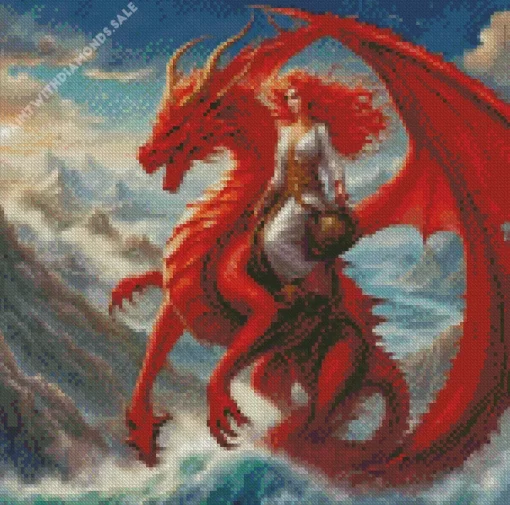 Aesthetic Female Red Dragon Diamond Painting