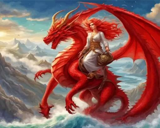 Aesthetic Female Red Dragon Diamond Painting