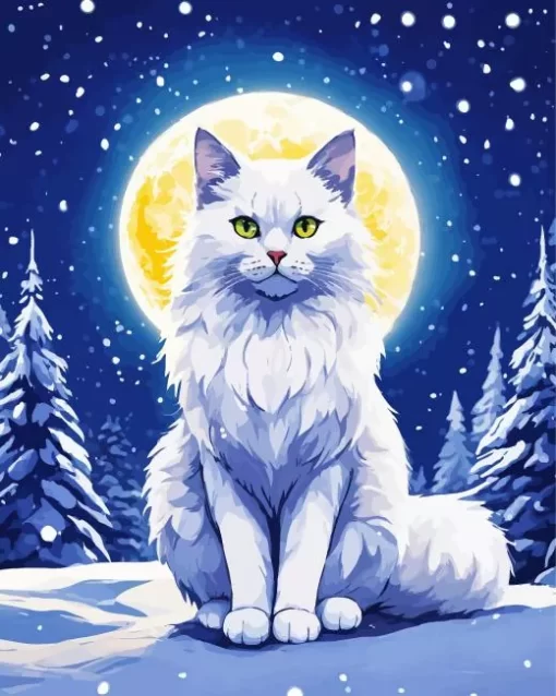 Aesthetic Full Moon And Cat Art Diamond Painting