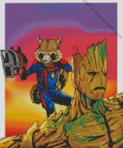 Aesthetic Groot Rocket Racoon Diamond Painting