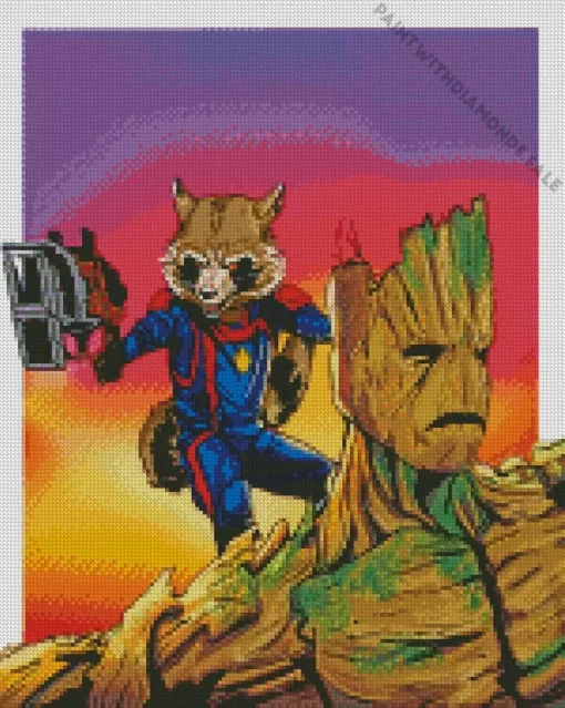 Aesthetic Groot Rocket Racoon Diamond Painting