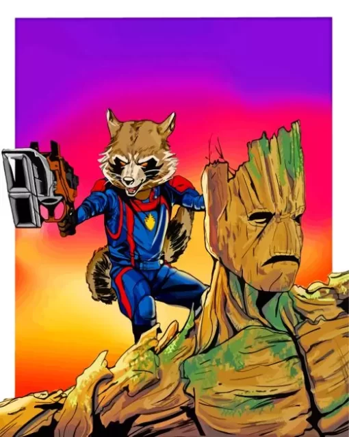 Aesthetic Groot Rocket Racoon Diamond Painting