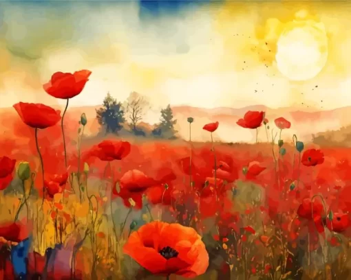 Aesthetic Red Poppy Flowers Diamond Painting