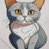 Animated Grey Cat With Orange Eyes Diamond Painting