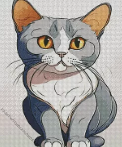 Animated Grey Cat With Orange Eyes Diamond Painting