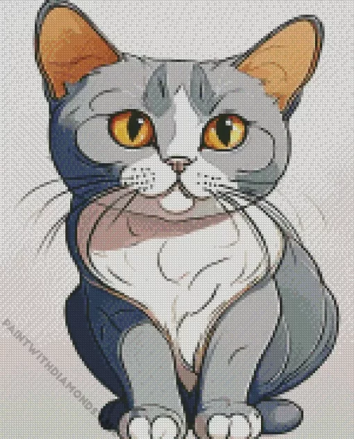 Animated Grey Cat With Orange Eyes Diamond Painting