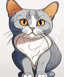 Animated Grey Cat With Orange Eyes Diamond Painting