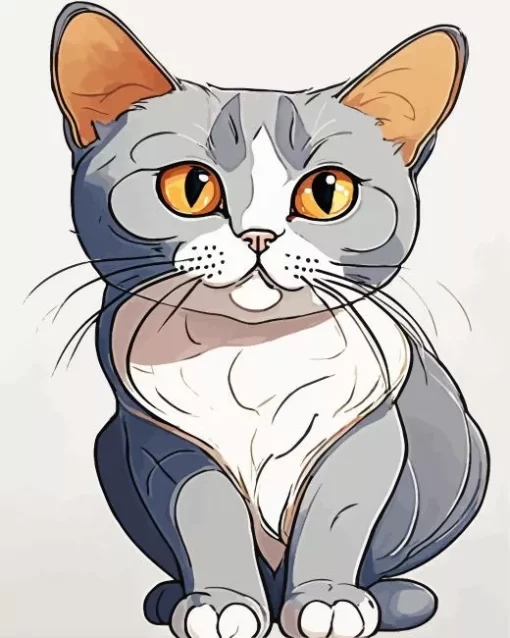 Animated Grey Cat With Orange Eyes Diamond Painting