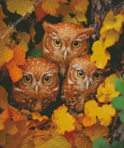 Autumn Group Of Owls Diamond Painting