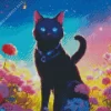 Black Cat With Blue Eyes And Flowers Diamond Painting