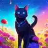 Black Cat With Blue Eyes And Flowers Diamond Painting