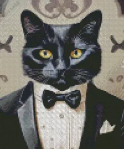 Black Tie Cat Diamond Painting