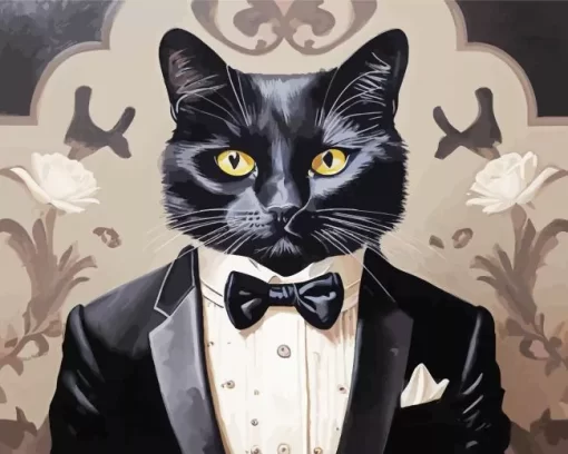 Black Tie Cat Diamond Painting