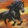 Black Western Horse Running Diamond Painting