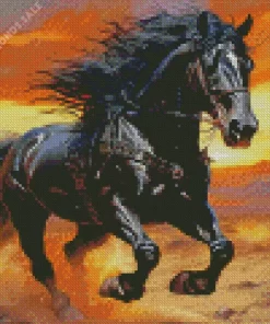 Black Western Horse Running Diamond Painting