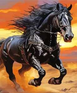 Black Western Horse Running Diamond Painting