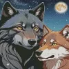 Black Wolf And Brown Wolf Couple Diamond Painting