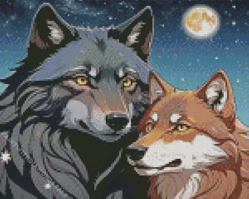 Black Wolf And Brown Wolf Couple Diamond Painting