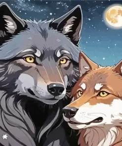 Black Wolf And Brown Wolf Couple Diamond Painting