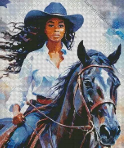 Black Woman Cowgirl On Horse Diamond Painting