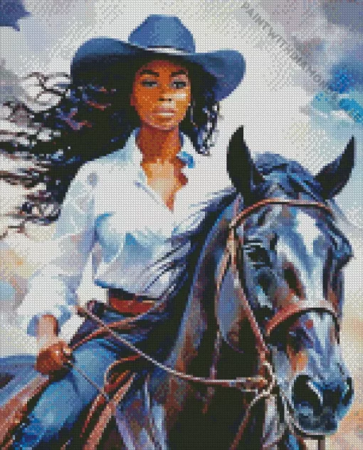 Black Woman Cowgirl On Horse Diamond Painting