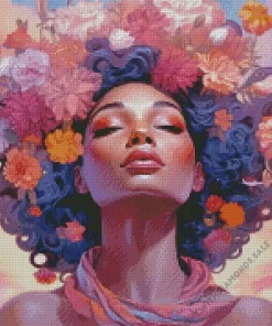 Black Woman Flowers Diamond Painting