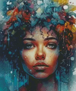 Black Woman Flowers Hair Diamond Painting