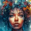 Black Woman Flowers Hair Diamond Painting