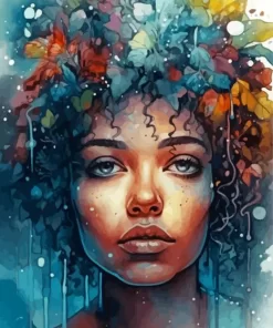 Black Woman Flowers Hair Diamond Painting