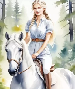 Blond Woman And Horse Diamond Painting