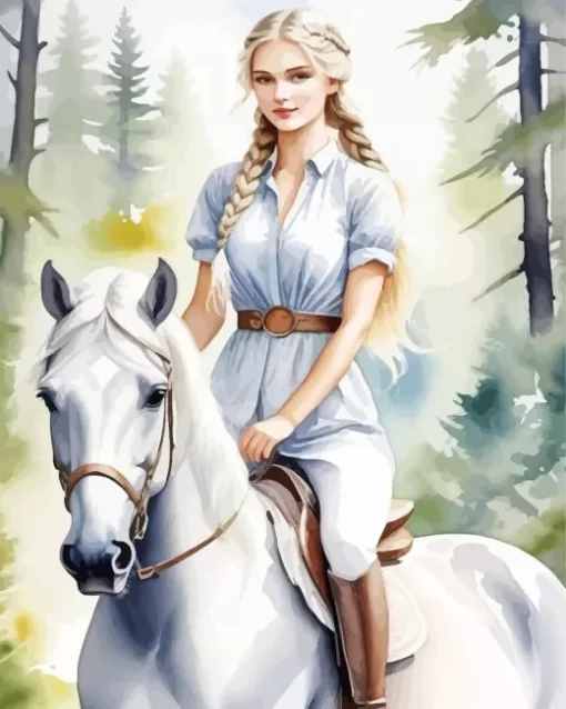 Blond Woman And Horse Diamond Painting