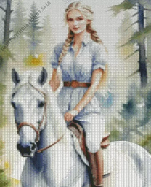 Blond Woman And Horse Diamond Painting