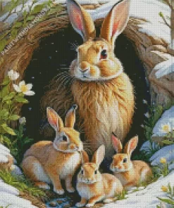 Blonde Bunnies Family Diamond Painting