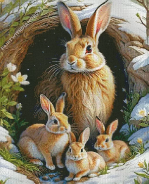 Blonde Bunnies Family Diamond Painting