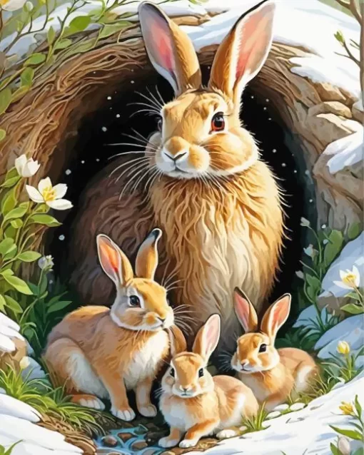 Blonde Bunnies Family Diamond Painting