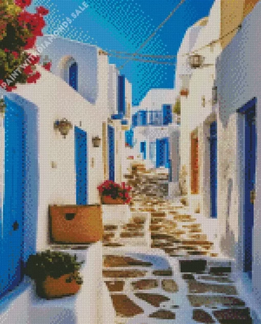 Blue Greek Street Diamond Painting