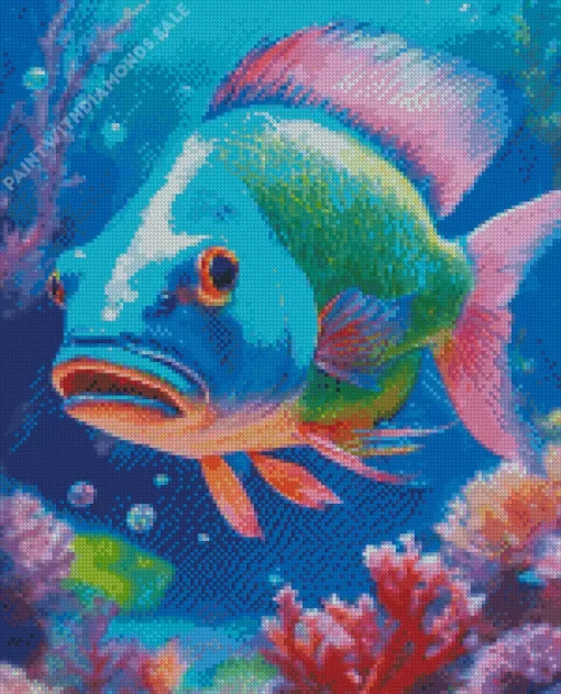 Blue Green Pink Fish Diamond Painting