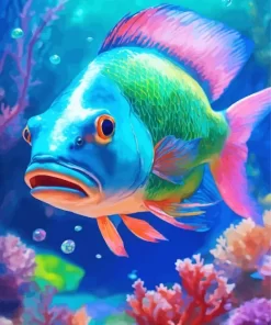 Blue Green Pink Fish Diamond Painting